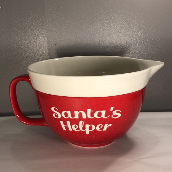The Bakeshop Mixing Bowl “Santa’s Helper” Christmas Red Baking Bowl With Handle - Picture 2 of 6